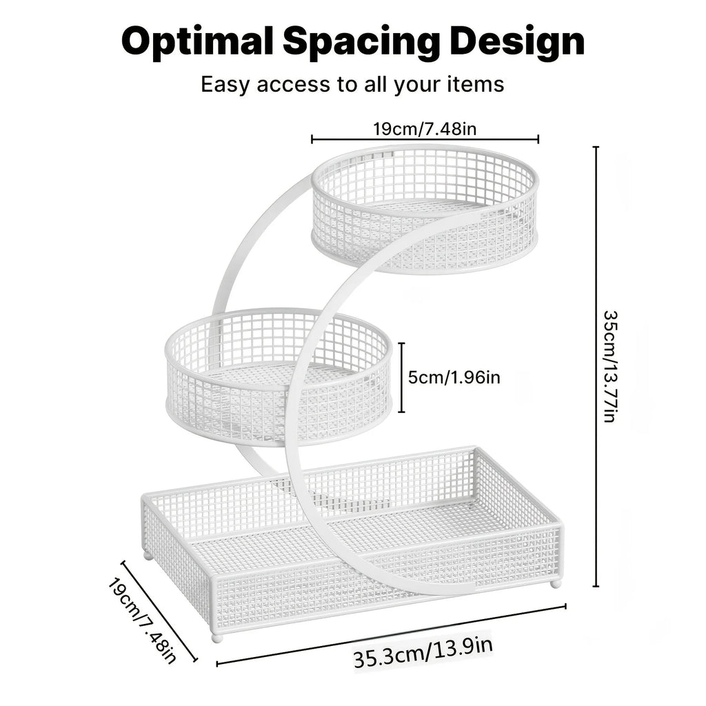 3-Tier Rotating Makeup Shelf - Portable No-Assembly Dressing Table & Bathroom Countertop Storage Rack with Rotating Shelves Zpaxo