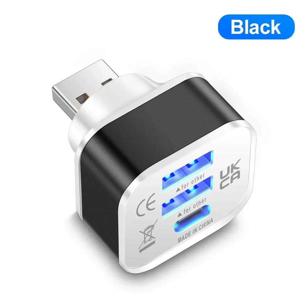 3-Port USB-C Hub – PD Charging & USB 2.0 Splitter Adapter USB-C Hub Adapter Zpaxo black