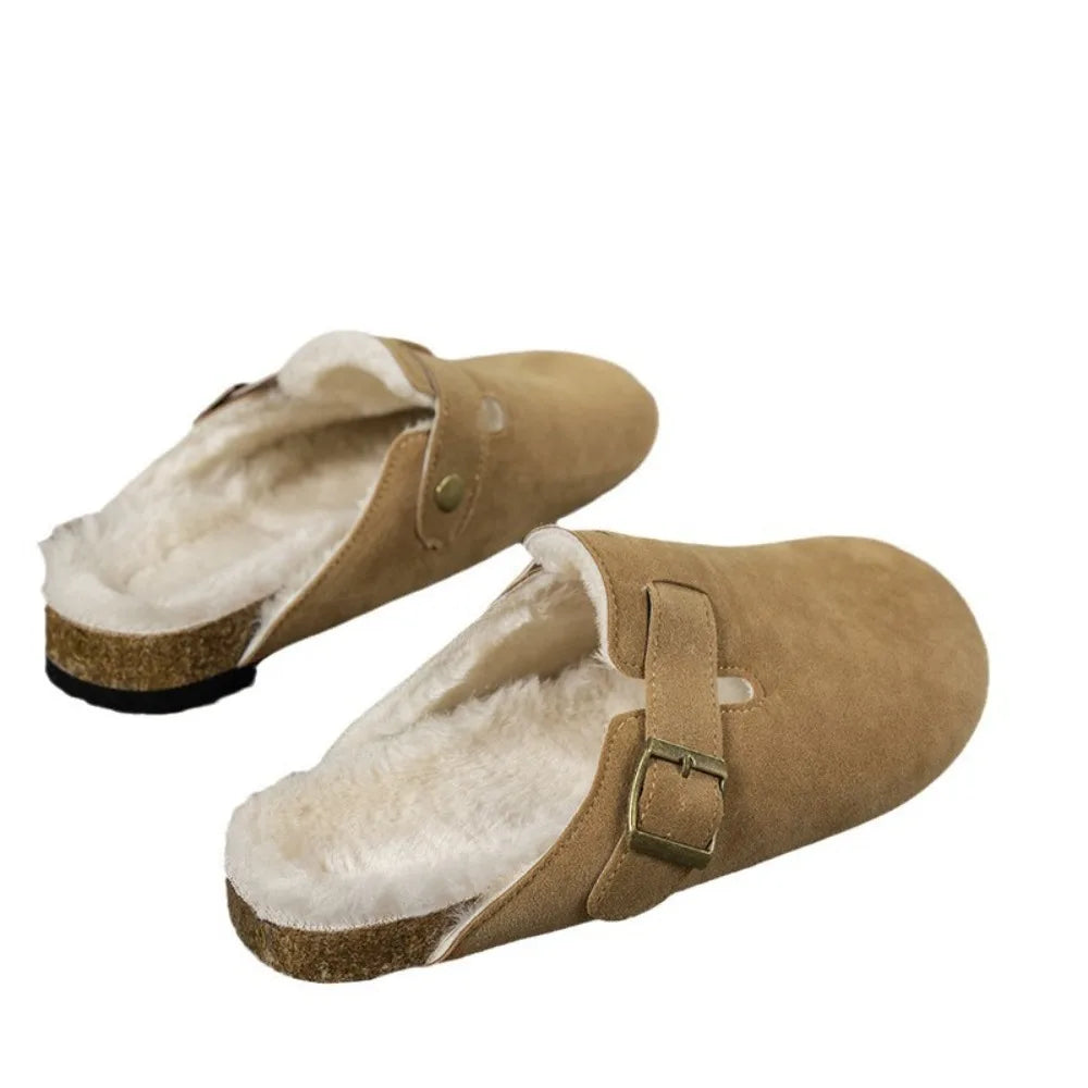 Fur Lined Clogs Women Men Winter Fuzzy Cork Slippers Mules Short