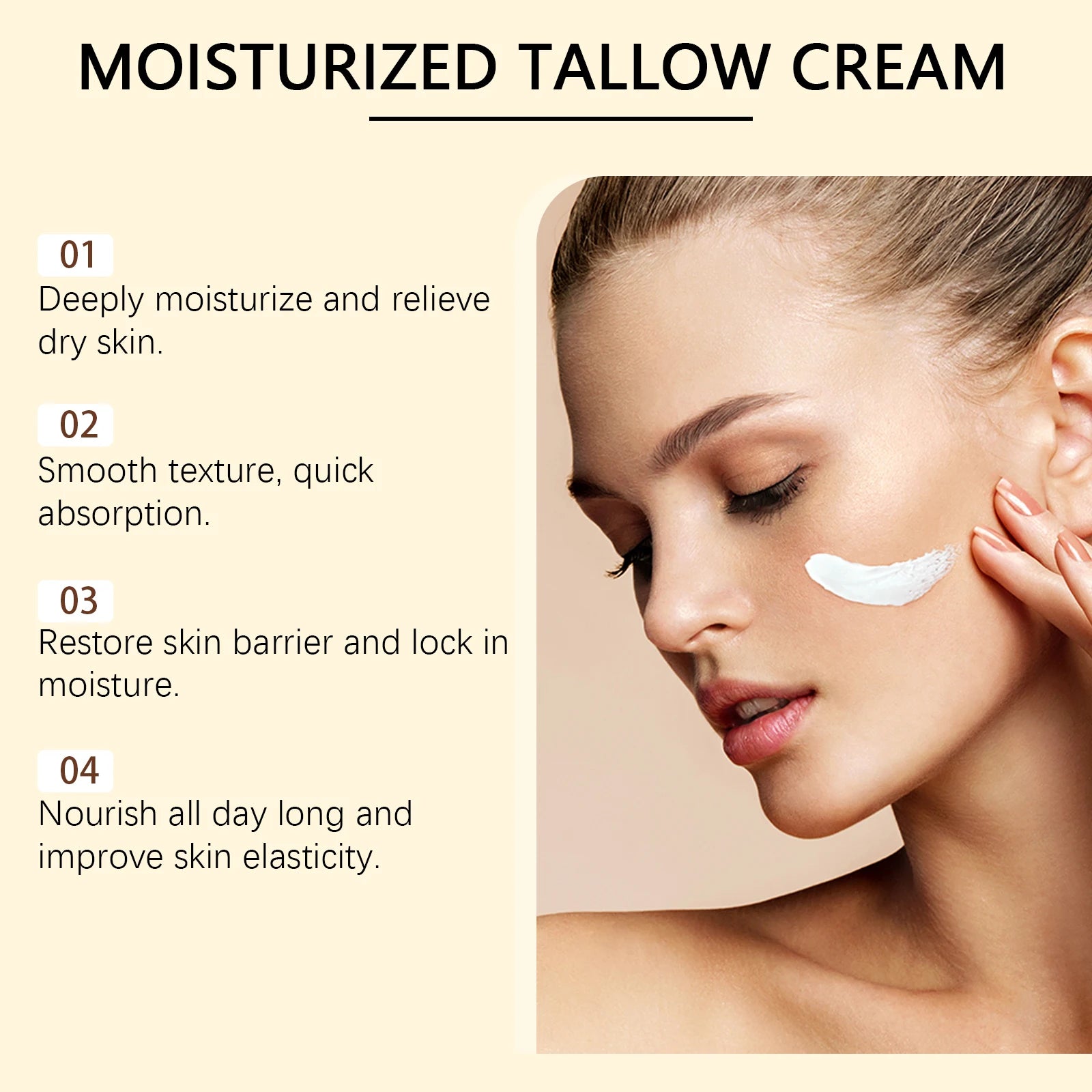 Tallow Moisturizing Cream Butter Moisturizer Softening Facial Delicate Skin Light and Translucent Repair Improve Skin Elasticity Zpaxo