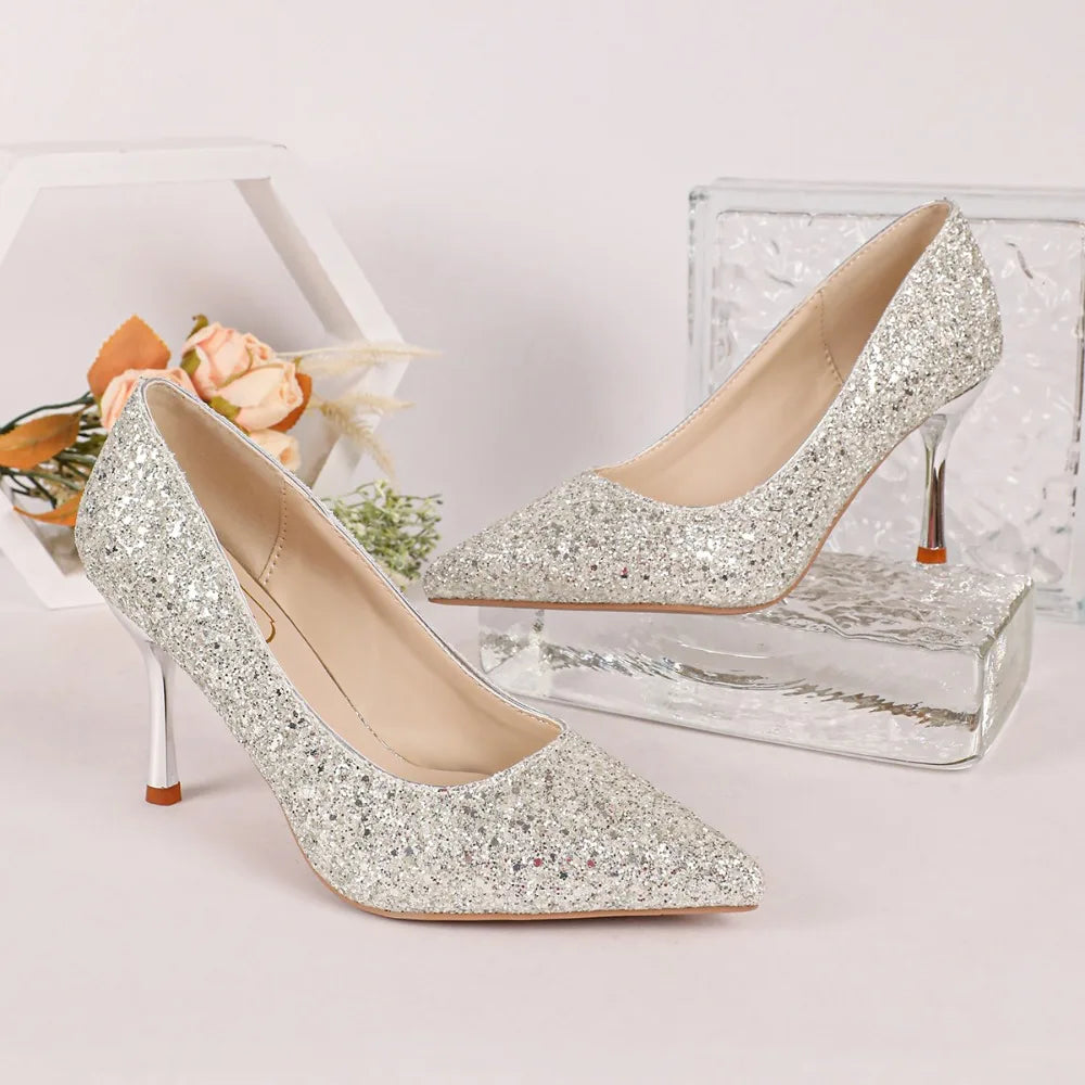 Women Fashion Rhinestone Pumps Shallow Mouth Office Work Wedding
