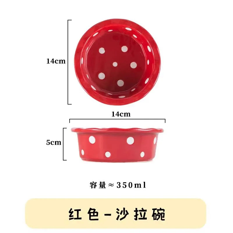 Pet Bowl Cute Ins Storm Dot Ceramic Bowl Dessert Breakfast Bowl Home Cat Dog Bowl Feeding Basin Cat Caramics Supplies Zpaxo Red pot