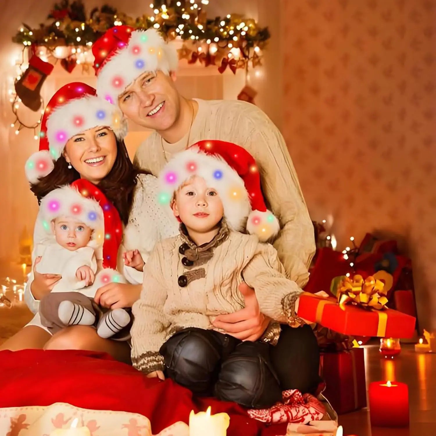 Glowing Red Christmas Hat Light Up LED Santa Adult Holiday Parties