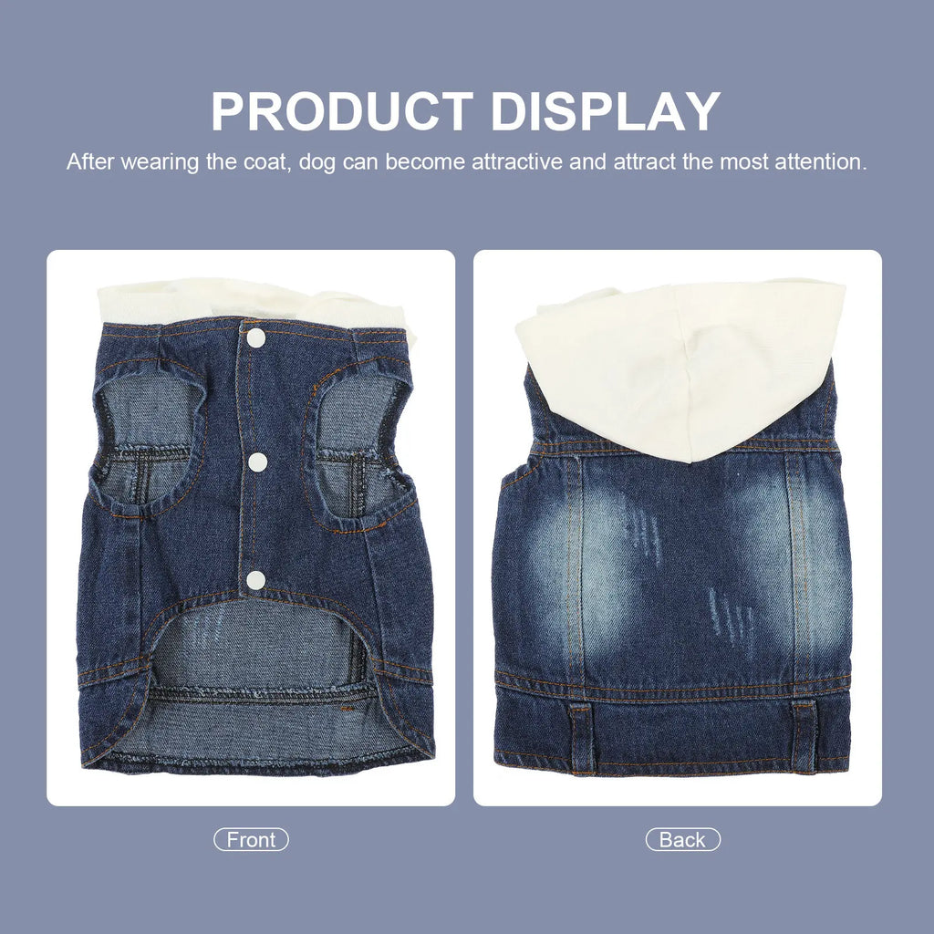 Pet Denim Vest Cool Retro Jeans Jacket Lapel Collar Button Closure