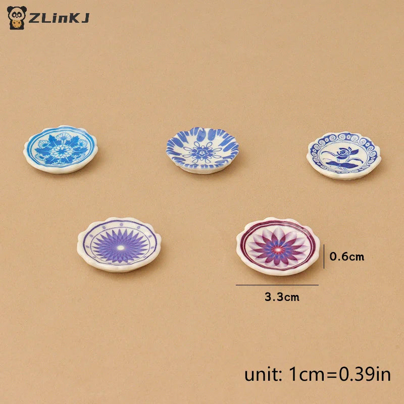 ▶5Pcs 1:12 Dollhouse Miniature Dining Plates Doll Home Simulation Kitchen Tableware Accessories Dolls House Scene Decor Toy Zpaxo