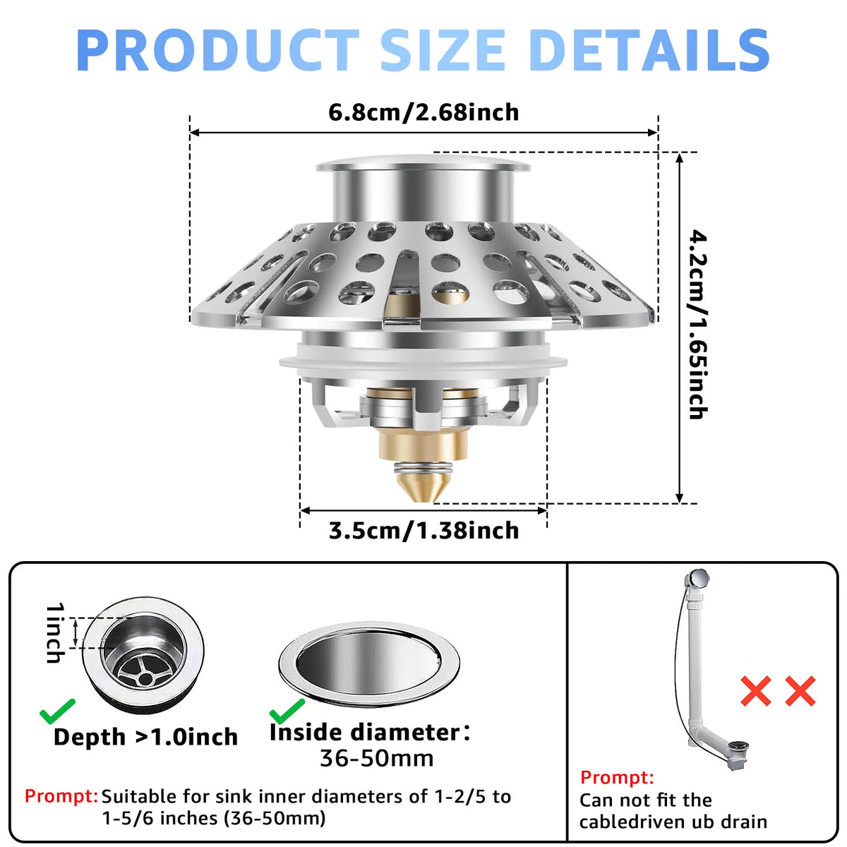 Bathtub Filter Sink 3 in 1 Leak-proof Pop Up Brass Sink Strainer Drain Basket Stopping Blockage Bouncing Core Stopper Bathroom Zpaxo silver
