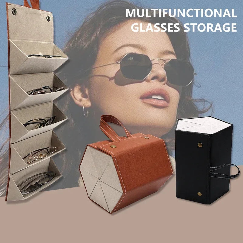 Portable Glasses Organizer with 3/5 Multi-slot Eyeglasses Storage Display Travel Folding Sunglasses PU Leather Case Zpaxo