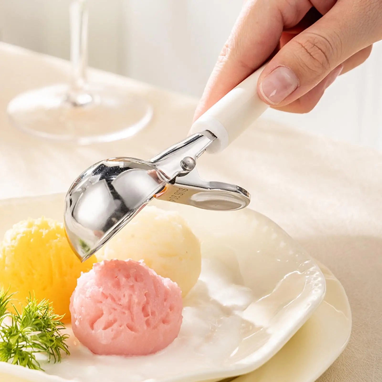 Stainless Steel Ice Cream Scooper Multifunctional Pressable Fruit Spoon Dual-Purpose Ice Cream Ball Spoon Kitchen Supplies Zpaxo