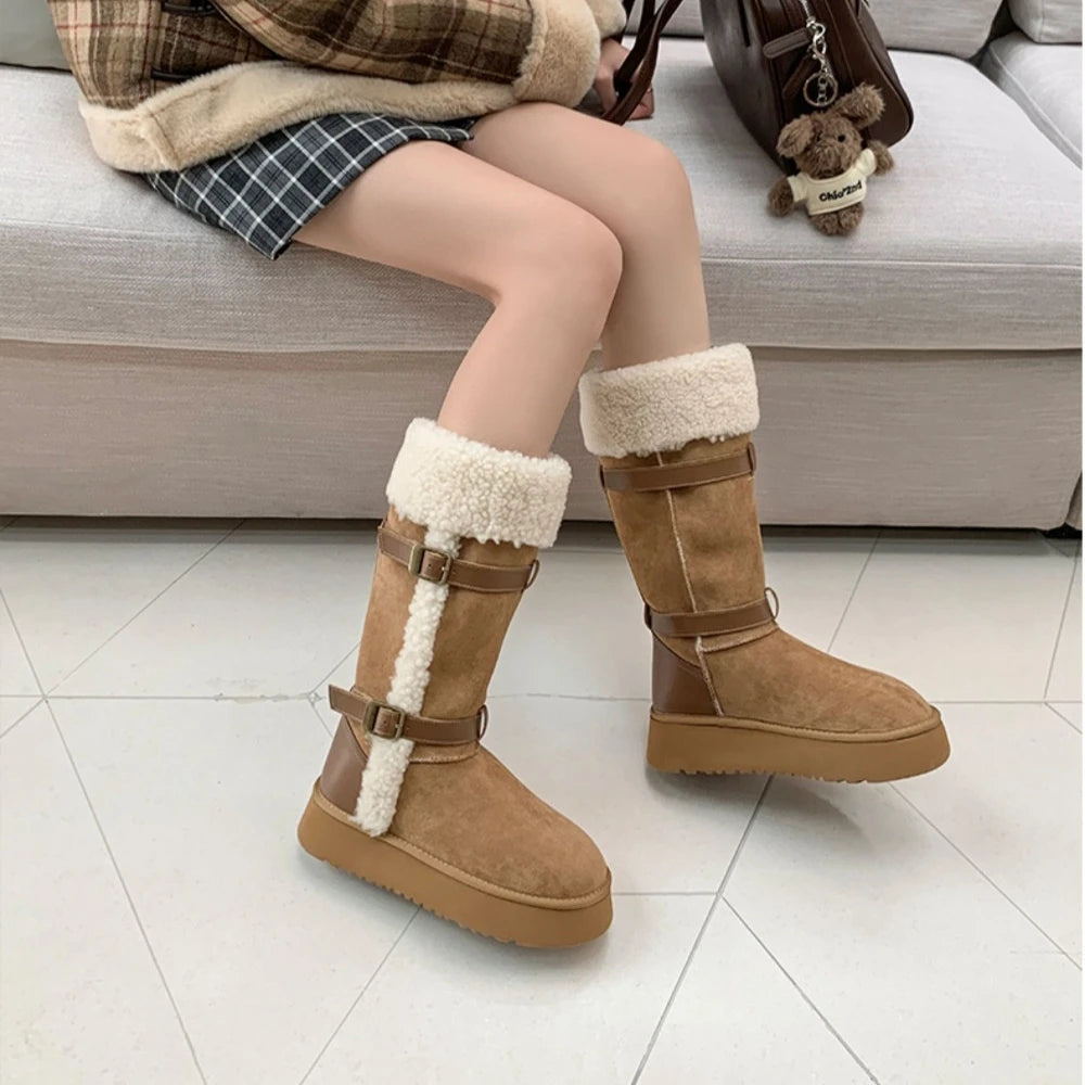 2025 Autumn Winter Sheep Fur One Warm Snow Boots Large Long Tube