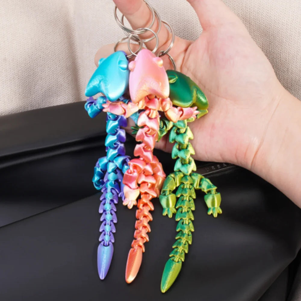 3D Printed Chinese Dragon Keychain Fidget Cartoon Adjustable Body Joints Pendant Mini Charms Articulated Dragon Lizard Zpaxo