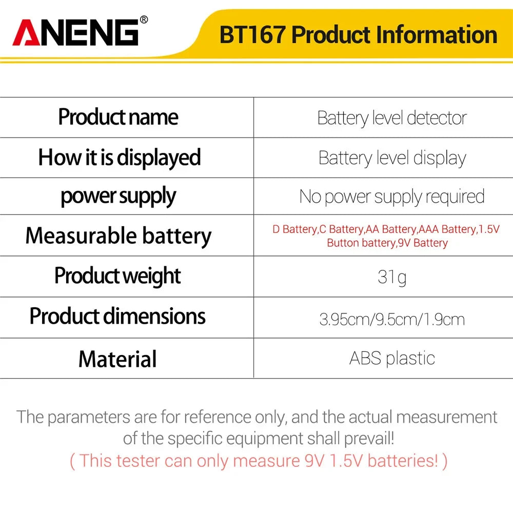 ABS Plastic Level Detector ANENG BT167 Battery Measure