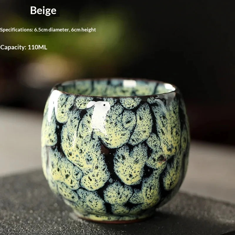 Ceramic Kung Fu Tea Set Made From Kiln Transformed Tea Cups, Tianmu Glazed Cups, Tasting Cups, Egg Shaped Small Tea Bowls Zpaxo 110ML 11