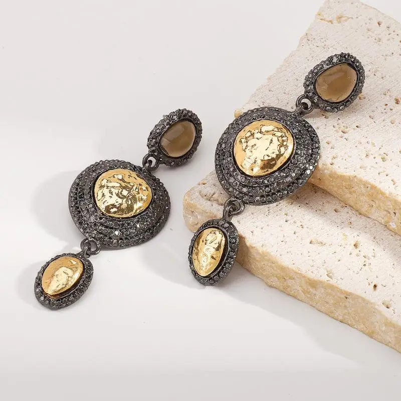 Stunning Rhinestone Bejewelled Earrings Women's Bohemia Vintage Round Zpaxo