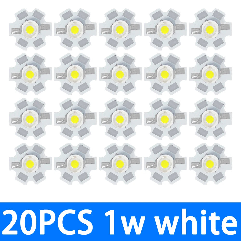 1W Pure White Full Spectrum LED Black Star Aluminum PCB Heat Sink Zpaxo 20PCS 1w white