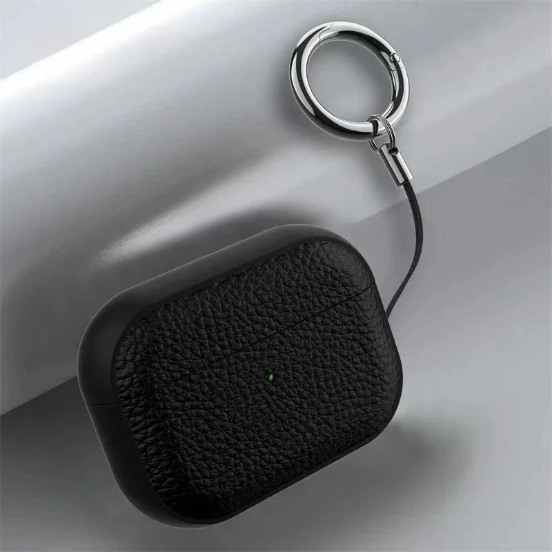 Case For Air Pods 4 3 2 1 Shell PU Leather Grain Case With Keyring Hook Wireless Headphones Accessoris For AirPods Pro 1 2 Cover Zpaxo