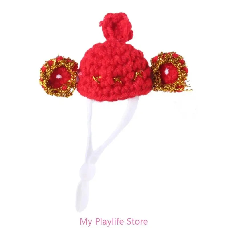 Handmade Crochet Small Pet Hat Adjustable Neckstrap Hamster Cartoon Zpaxo 05