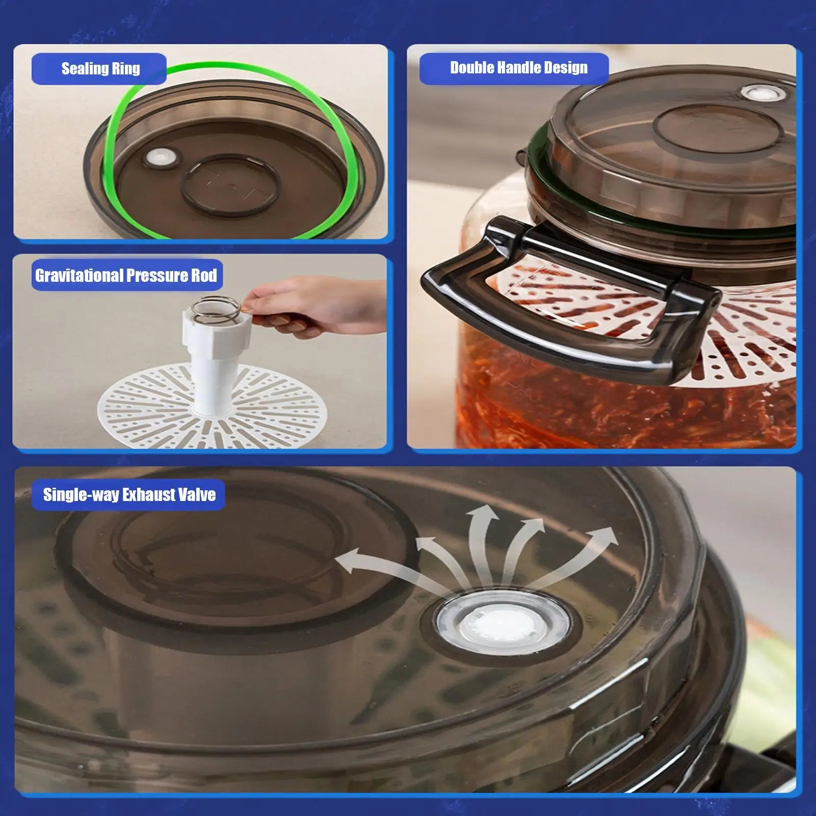 Pickle Jar Airtight Round Storage Canister Handle Fermentation