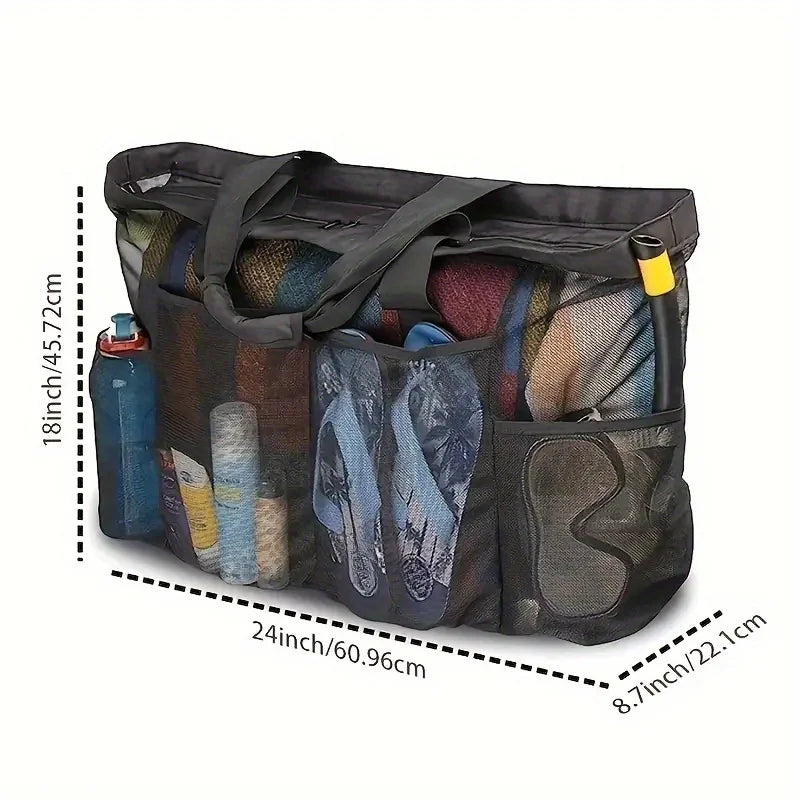Extra Large Beach Bag Mesh Straps Zipper Pockets Trips Zpaxo