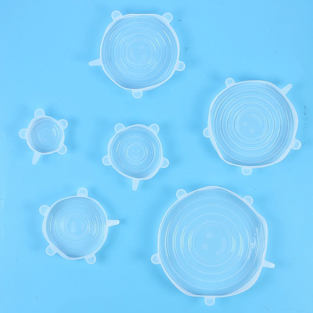 6Pcs Silicone Elastic Cover Universal Food Packaging Stretch Lids for Bowl Pot Dish Reusable Food Fresh Cover 6 Sizes Zpaxo