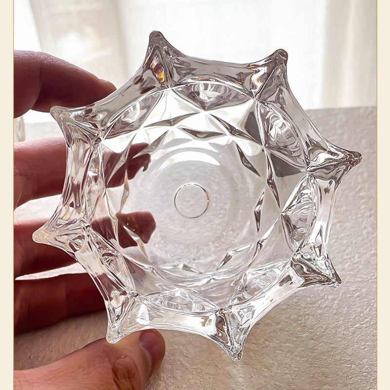 French Flower Mouth Crystal Glass Candle Holder Transparent Romantic