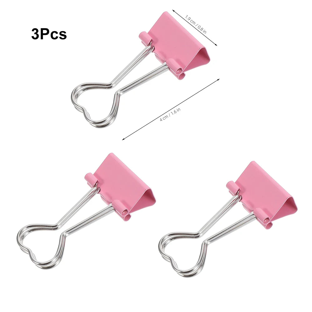 3Pcs Heart Pink Binder Clip Heart Shape Handle Metal Paper Clips for Office School Home Supplies Zpaxo 3Pcs