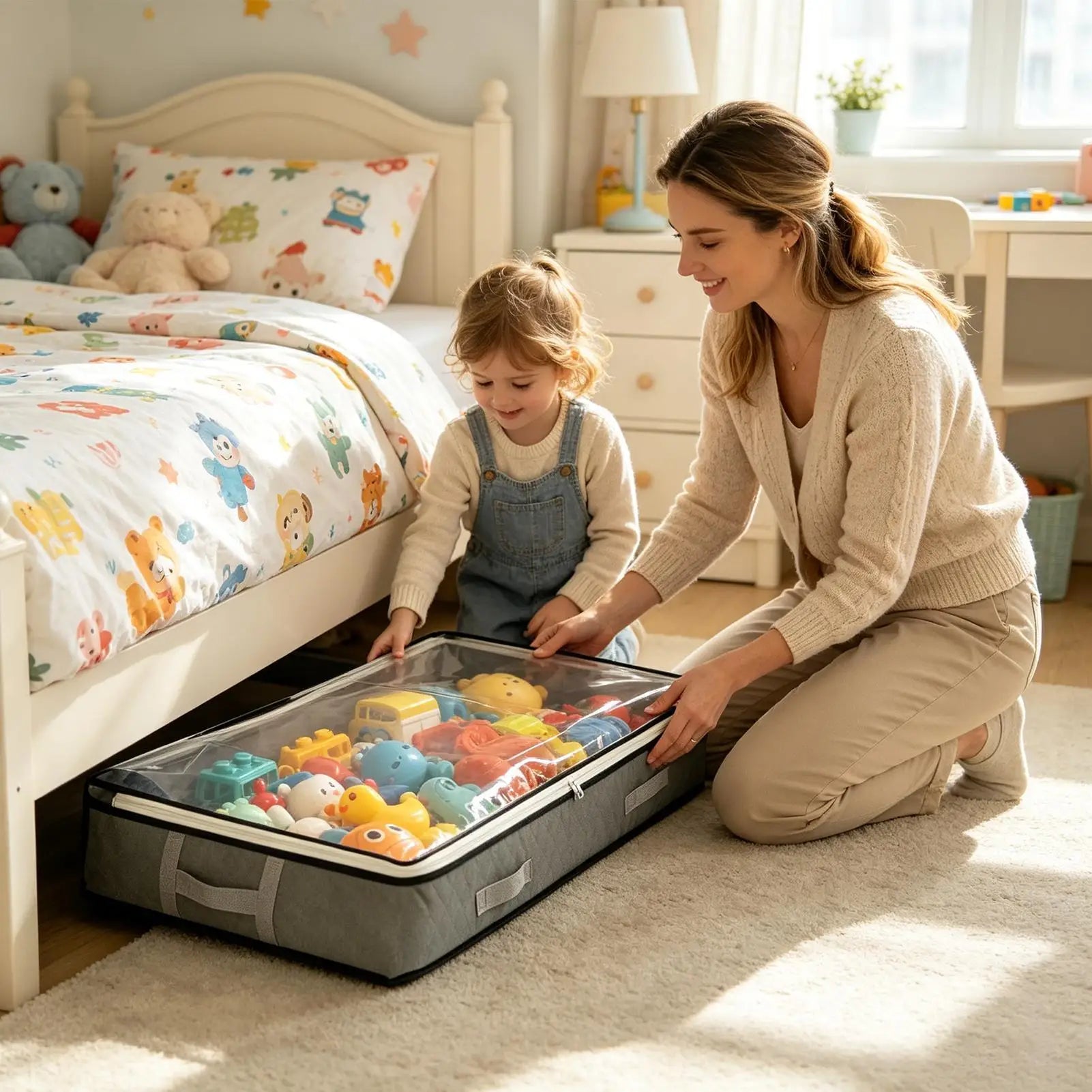 Under Bed Storage 2 Pieces Bedding Organizer Under Bed Clothes Organizer for Homeowners Renters Bedding Comforter Towel Shoe Zpaxo