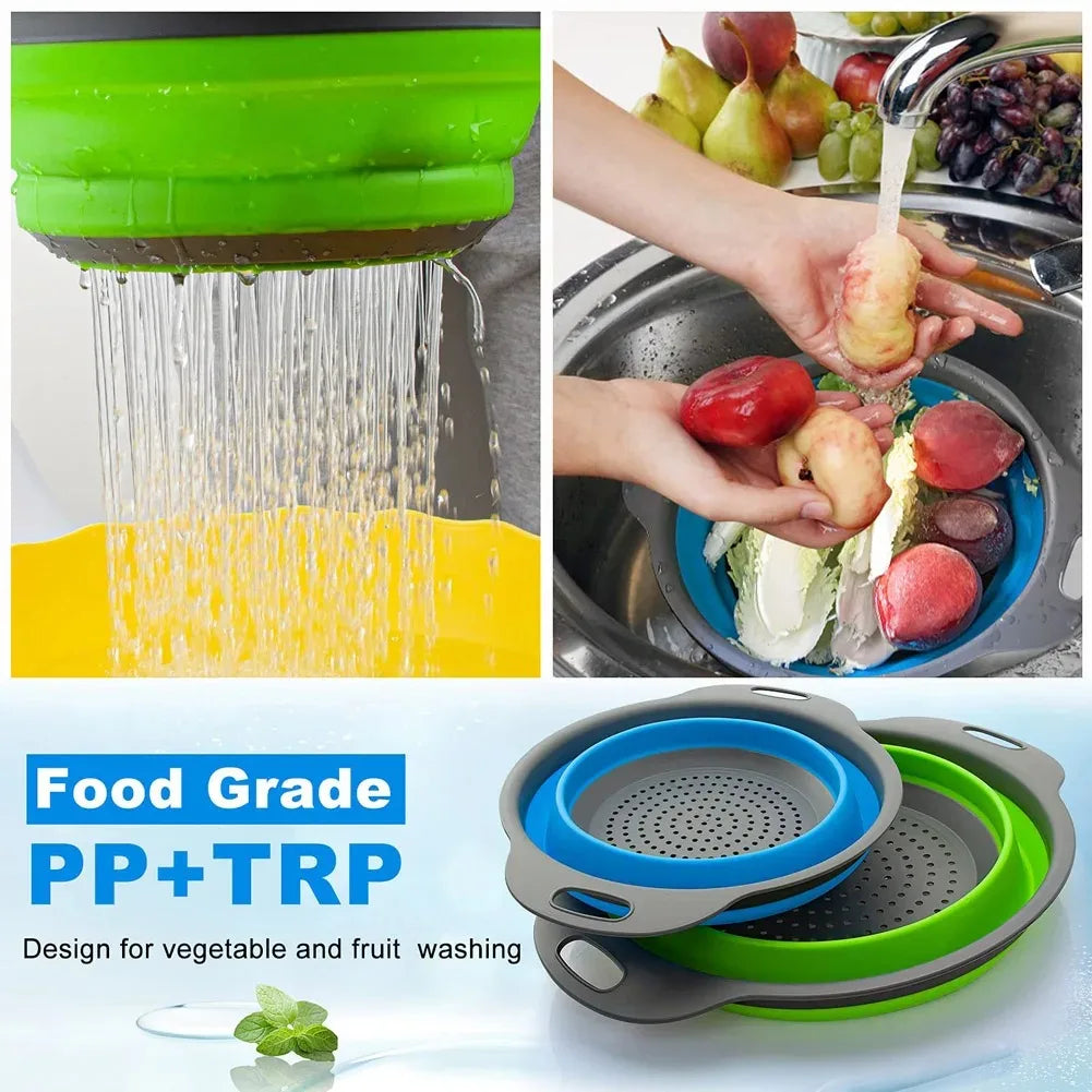 Silicone Folding Drain Basket Fruit Vegetable Washing Basket Foldable Strainer Colander Collapsible Drainer Kitchen Storage Tool Zpaxo