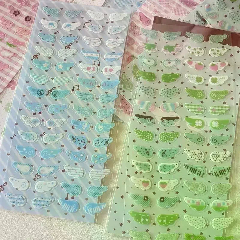 1/4Pcs Wings Love Strawberry Clover Star Sparkling Flash Film Stickers Phone Camera Vintage Scrapbooking Decoration Sticker Zpaxo