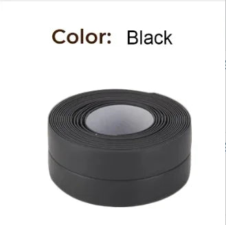 PVC Waterproof Sealing Tape Bathroom Toilet Caulk Tapes Kitchen Sink Countertop Mildew Fouling Proof Sealer Self Adhesive Strip Zpaxo black 2m 3.8MM