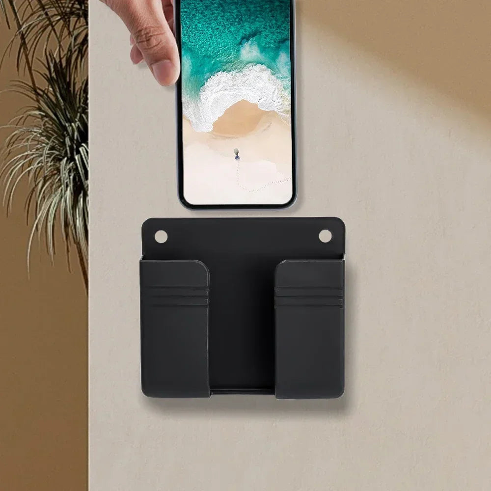 1pc Wall Mounted Storage Box Multifunction Punch Free Organizer TV Remote Control DIY Mobile Phone Plug Charging Holder Stand Zpaxo