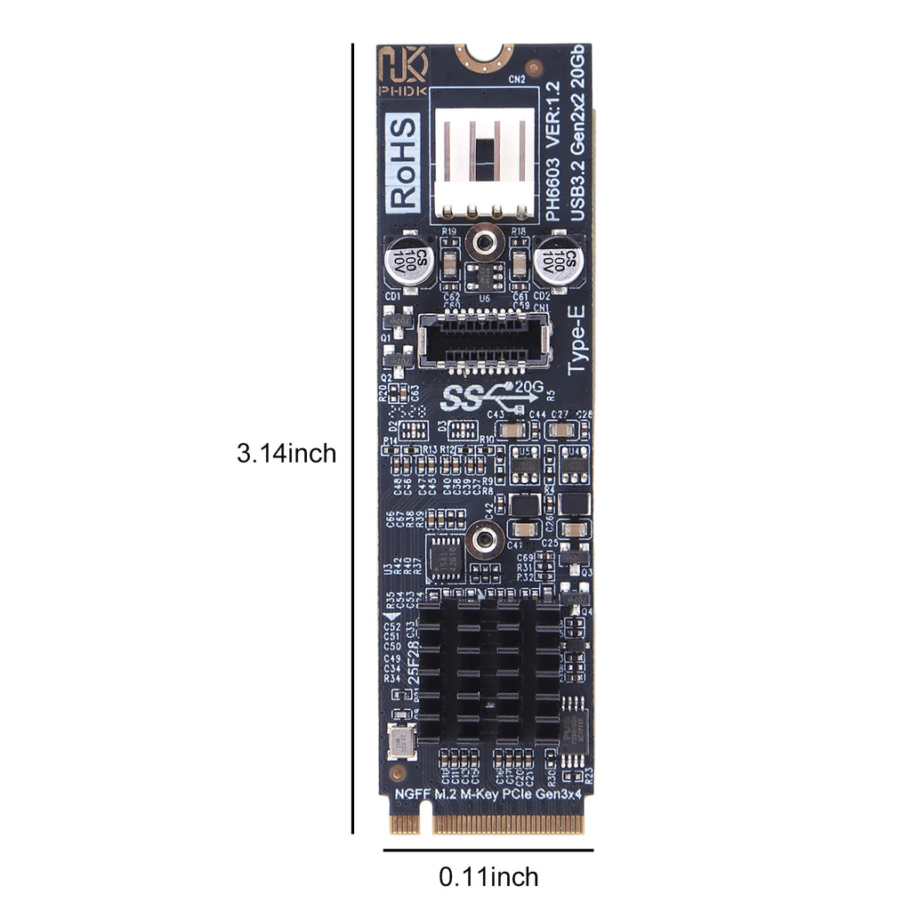 M 2 NVME MKEY USB3 Adapter 20Gbps Speed M2 Key PCIe Front Panel