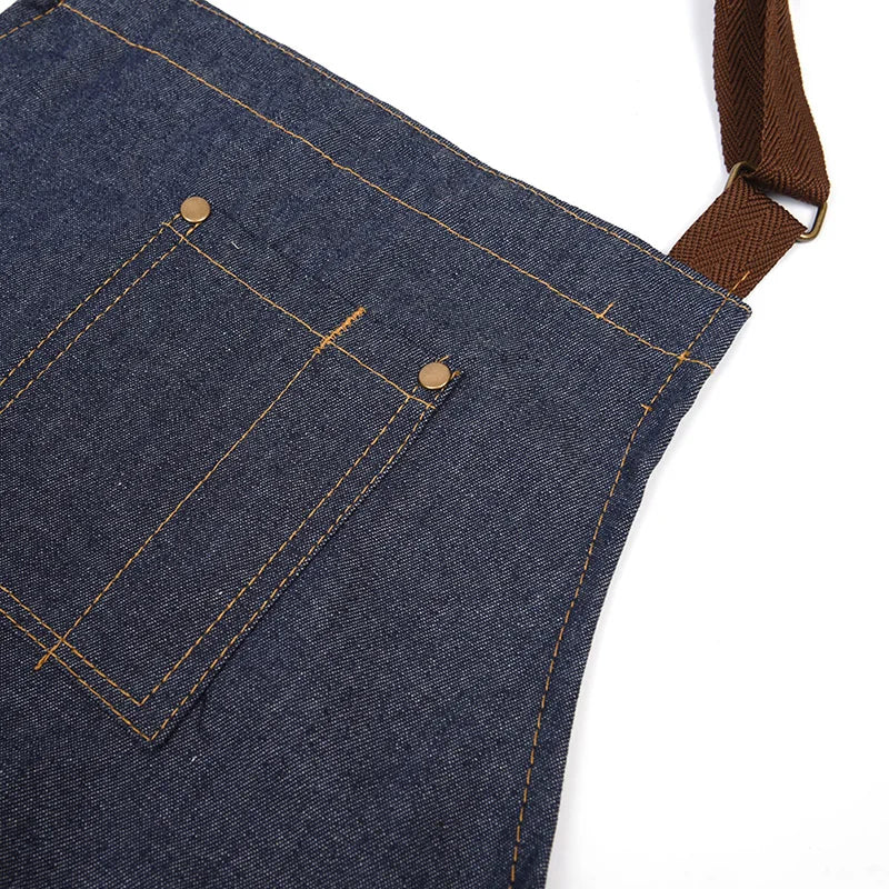 Adjustable Neckband Waistline Denim Apron Convenient Front Pocket Foldable Soft Wear-resistant Overalls For Home Kitchen Garden Zpaxo