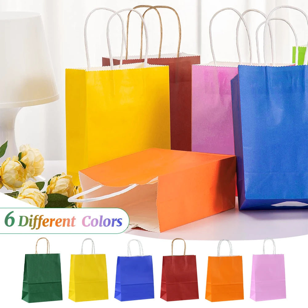 18-Pack Multicolor Kraft Paper Gift Bags – Party & Holiday