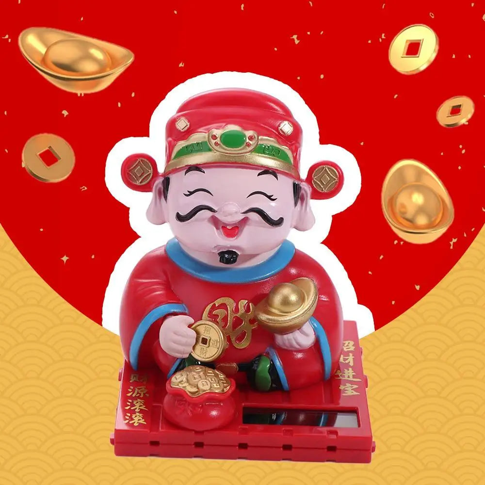 Creative Solar Powered Car Ornament Shaking Head Chinese Style Solar Swinging God of Wealth Lucky Ornaments Gift Zpaxo