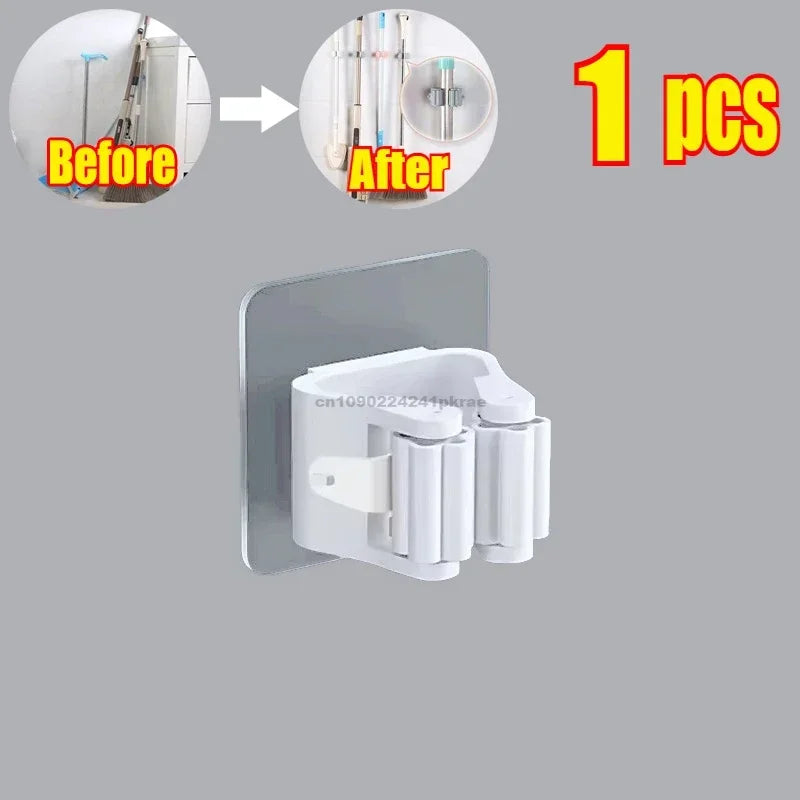 Self-adhesive Mop Holder Broom Stand Wall Mounted Mop Support Sweeping Brush Hook Storage Organizer Bathroom Kitchen Accessories Zpaxo 1pcs-White