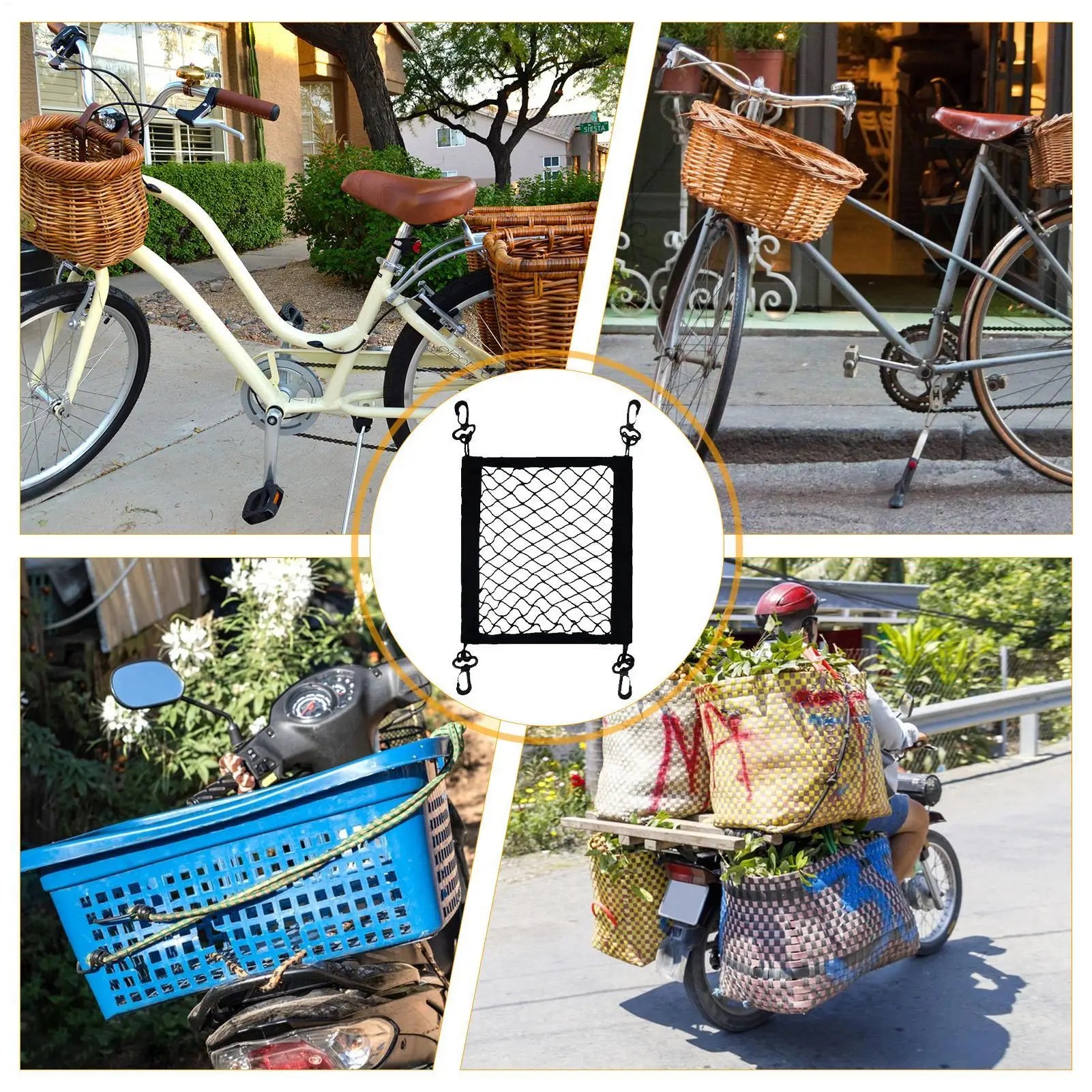 Motorcycle Cargo Net Polyester Elastic 4 Adjustable Hooks 360 Degree