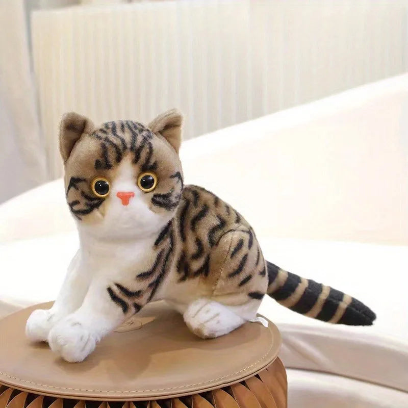 Stuffed Lifelike Cats Plush Toy Simulation American Shorthair Cute Zpaxo Coffee