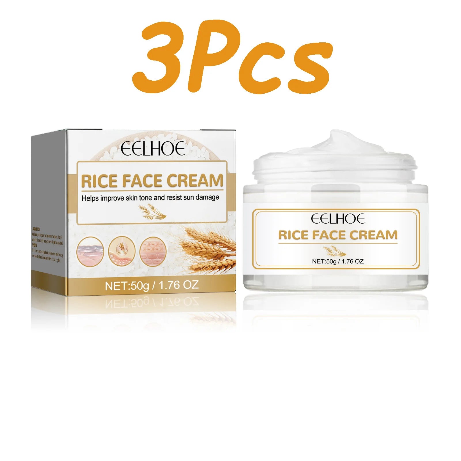 White Rice Face Cream Moisturizing Firming Fade Fine Lines Tighten Pores Lighten Dark Spots Nourishing Brightening Face Cream Zpaxo 3 x 50g Boxed