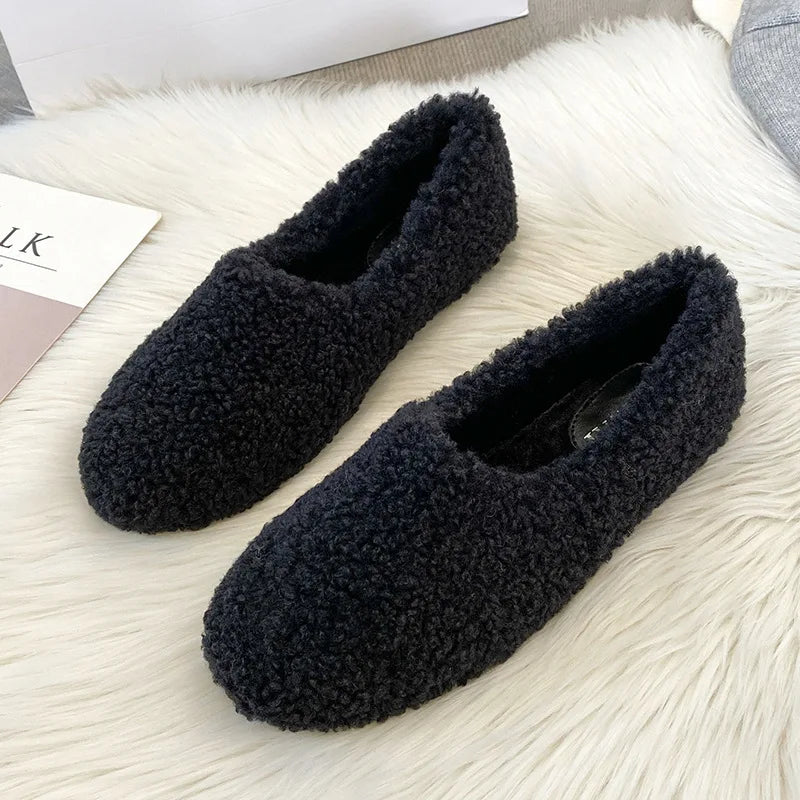 Flat Shoes for Women Autumn Winter Lamb Plus Size Women's Shoes 41-43 Loafers Women Zapatos Mujer Ladies Shoes Zpaxo