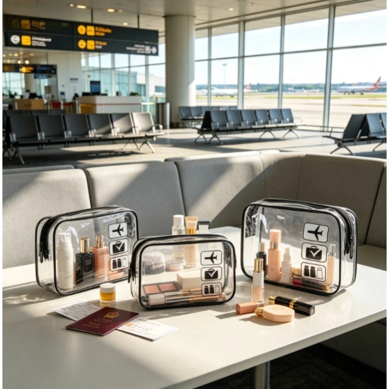 Clear PVC Toiletry Bags Transparent Travel Organizer Airport Carry-on