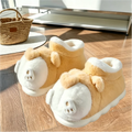 SHAJI Winter Warm Fleece Slippers Women Cute Corgi Closed Back Cotton
