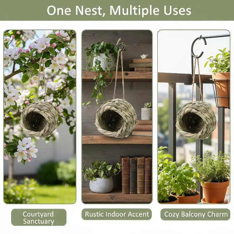 Woven Hanging Birdhouse Natural Grass Bird Nest Cozy Resting Place Zpaxo
