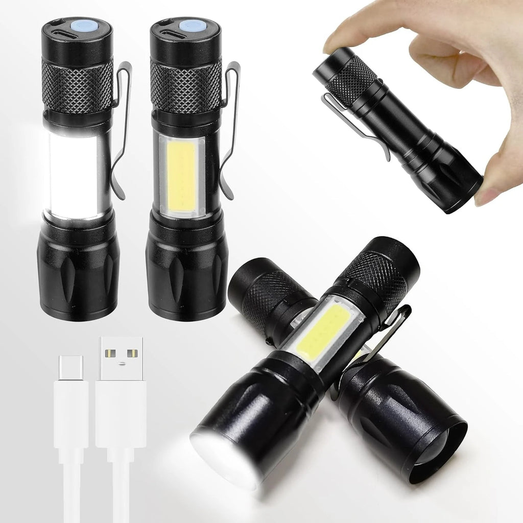 COB+XPE Mini LED Pocket Flashlight | USB Rechargeable Zoomable Torch