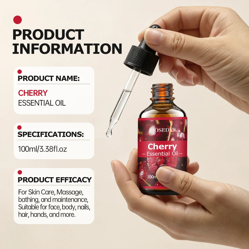 CHERRY ESSENTIAL OIL is a moisturizing and nourishing massage oil suitable for skincare, fragrance, massage, and all skin types. Zpaxo