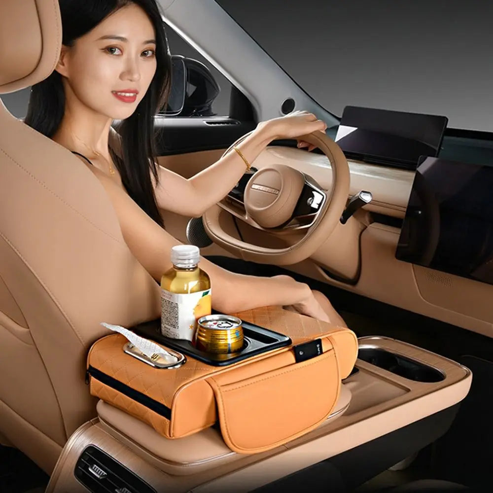Cup Holder Armrest Heightening Cushion Large Capacity Side Storage Pockets Car Console Console Pillow Easy To Install Tissue Box Zpaxo