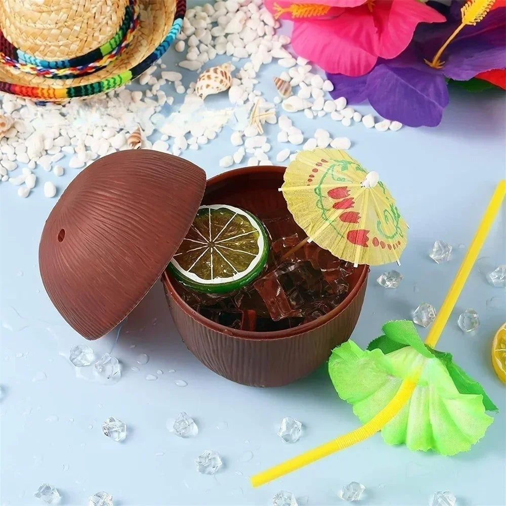 1PC Tropical Pineapple Coconut Drinking Cup Juice Cups Straw Luau Flamingo Birthday Beach Pool Party Hawaiian Decoration LIYI Zpaxo