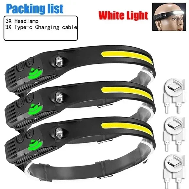 USB Rechargeable COB LED Headlamp – Motion Sensor, 6 Modes