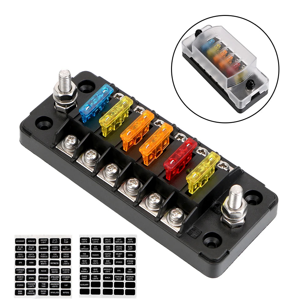 6 Ways 12 Blade Fuse Block Box Holder 32V 75A Auto Car Marine Trike