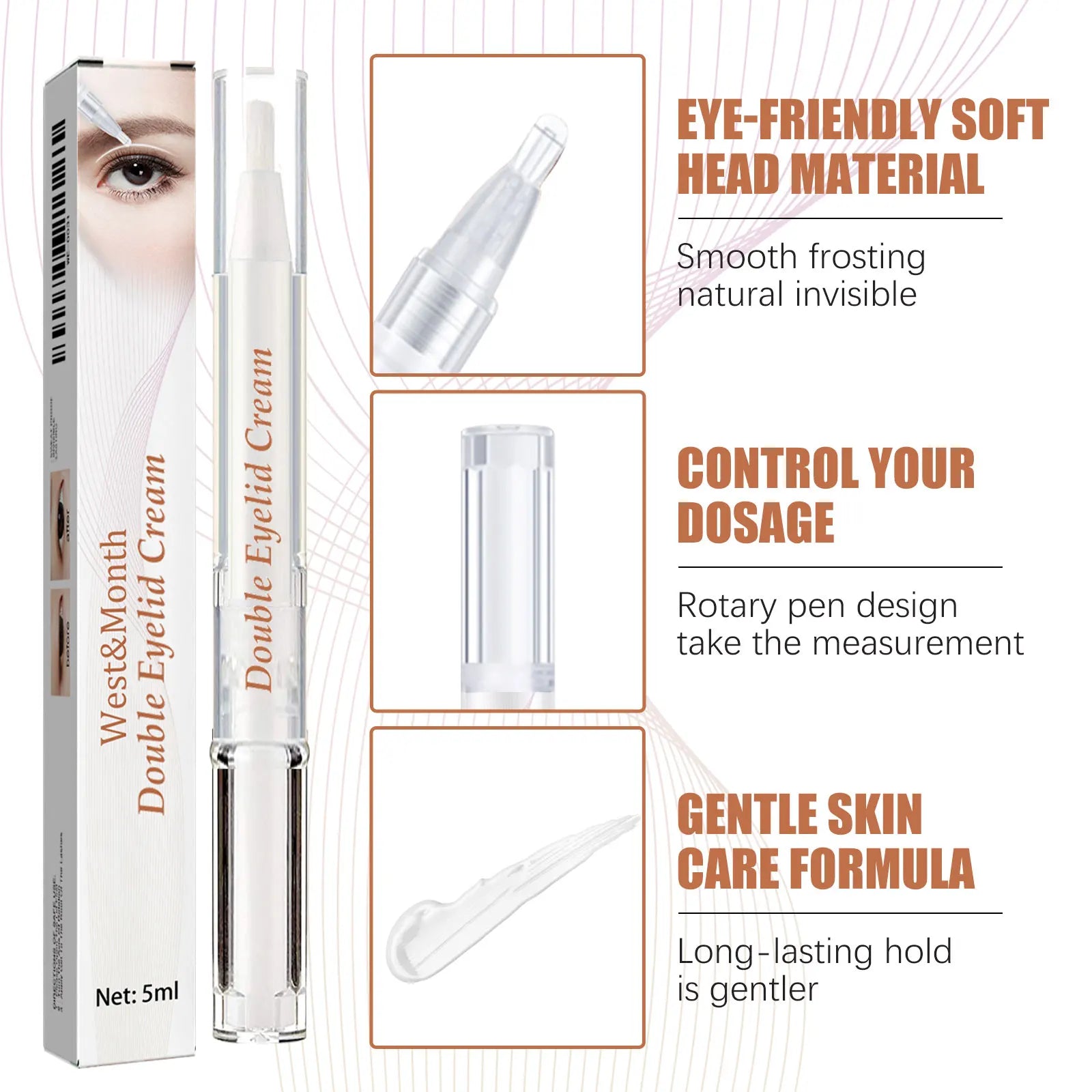 West&Month Double Eyelid Setting Cream Long-lasting Waterproof Beauty Cream Quick-drying Natural Invisible Cream Zpaxo