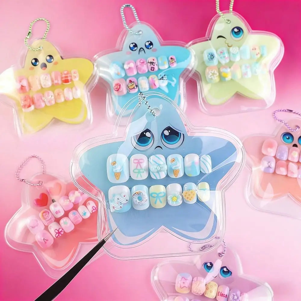 12pcs New Pre-glued Children Wearing Nails Cartoon Sweet Press on Nail Bow Cake Detachable Nail Tips for Girls Students Zpaxo